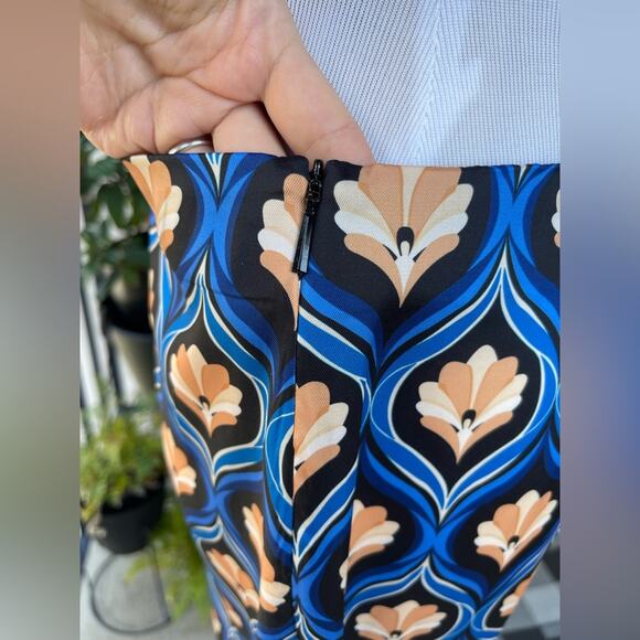 Mango 70's Printed Slightly  Flared Pants in Blue, US L - Picture 9 of 14